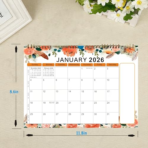 lucilynx Wall Calendar 2026, 12 Months Wall Calendar Jan. to Dec. 2026 Calendar with Julian Dates, 12" X 8.5",Twin-Wire Binding, Hanging Hook, Large Blocks,Flower - Image 2