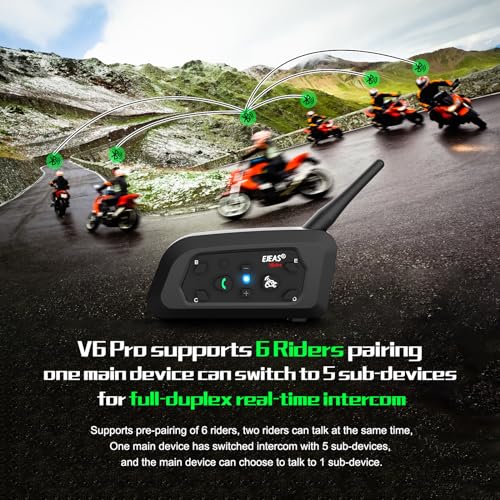EJEAS Motorcycle Helmet Bluetooth Headset V6 Pro, 2-Way 1200M Motorbike Intercom Communication System for Ski/ATV/Dirt Motorbike/Off Road for Full-face Flip-up Helmets (2 Pack) - Image 3
