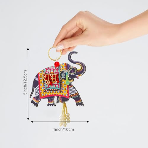 Ascension 1 Pair of Shubh Labh Elephant Wooden Door Side Hanging Enterance Door Decoration Gate Showpiece Hanging Door Hangings for Home mandir Navratri Diwali Decor (Design 1) - Image 3