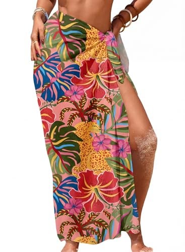 Herseas Women's Bathing Suit Cover Up High Slit Chiffon Wraps One Size Swimsuit Coverups 2026 Summer Tropical Animal Print Sheer Sarong Chic Flattering Resort Outfits Teen Girls - Image 1