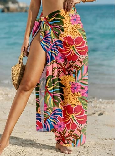 Herseas Women's Bathing Suit Cover Up High Slit Chiffon Wraps One Size Swimsuit Coverups 2026 Summer Tropical Animal Print Sheer Sarong Chic Flattering Resort Outfits Teen Girls - Image 2