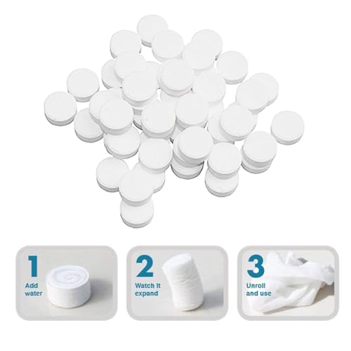 Multibrite 50Pcs Compressed Towel Tablets, Facial Cleansing Tissue, Mini Tablets Disposable Towels, Makeup Remover Pads, Water Activated Coin Tissue for Beauty Salon, Travel, Sports & Personal Use - Image 1