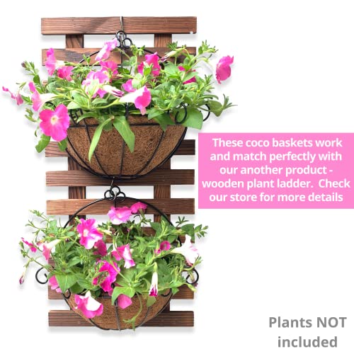 Shoplala Wall Planters Outdoor Plants (10 Inch, 6 Pack) Balcony Planters Railing Hanging Fence Planter Over Railing with Coco Liner, Wall Mounted Flower Basket Black Metal Wire Deck Porch Patio Garden - Image 5