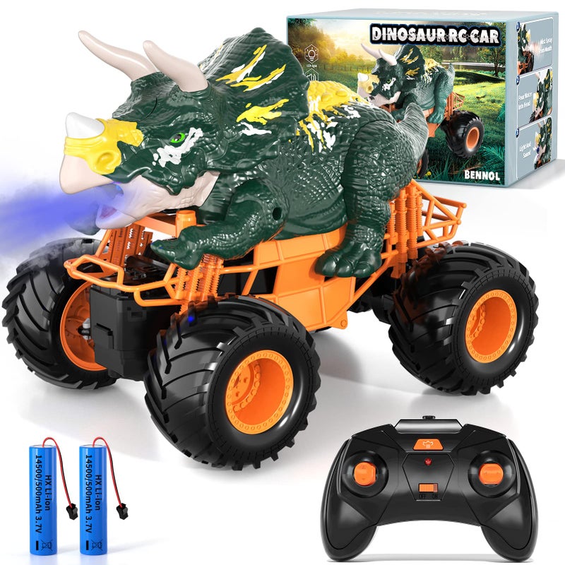 Bennol Remote Control Dinosaur Truck Toys for Kids Boys 35 47 24GHz RC Dino Car Toys with Light Sound  Spray Indoor Outdoor All Terrain Electric RC Monster Car Gifts for 3 4 5 8 10 12 Boys Kids - Image 2