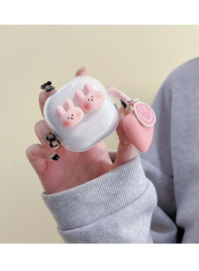 Protective Case with Keychain for Samsung Galaxy Buds2 Pro Clear Cute Cartoon Love Rabbit Protective Cover for Women Girls - Image 1