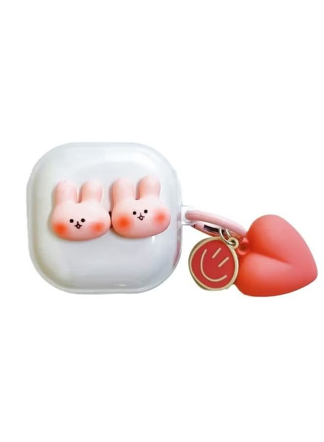 Protective Case with Keychain for Samsung Galaxy Buds2 Pro Clear Cute Cartoon Love Rabbit Protective Cover for Women Girls - Image 2
