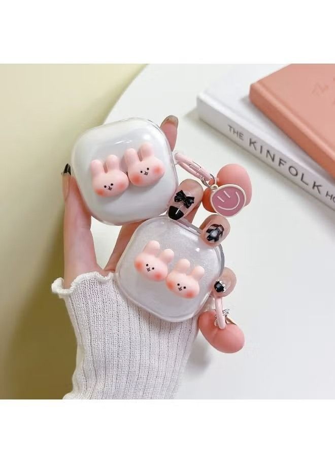 Protective Case with Keychain for Samsung Galaxy Buds2 Pro Clear Cute Cartoon Love Rabbit Protective Cover for Women Girls - Image 3