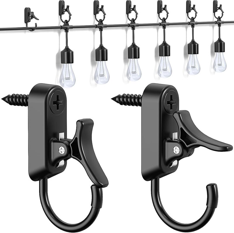 Lewufe 20 PCS Light Hanger Hooks, Stainless Steel Outdoor String Lights Hooks for Christmas Lights, Patio Lights, Light Wire and Plants - Black - Image 1