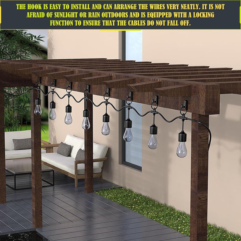 Lewufe 20 PCS Light Hanger Hooks, Stainless Steel Outdoor String Lights Hooks for Christmas Lights, Patio Lights, Light Wire and Plants - Black - Image 2