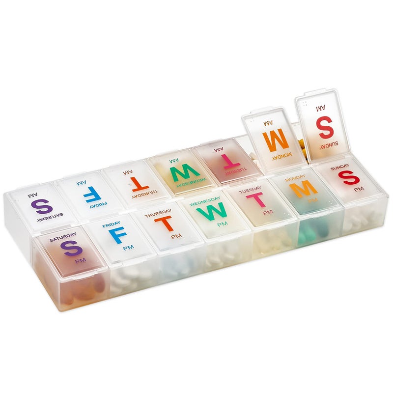 MEDca Extra Large Pill Organizer - Pill Box 7 Day Weekly Pill Organizer 2 Times a Day and AM PM Daily Pill Organizer Case for Medication Pills and Supplements with Braille and Bright XL Easy to Read Colors - Image 1