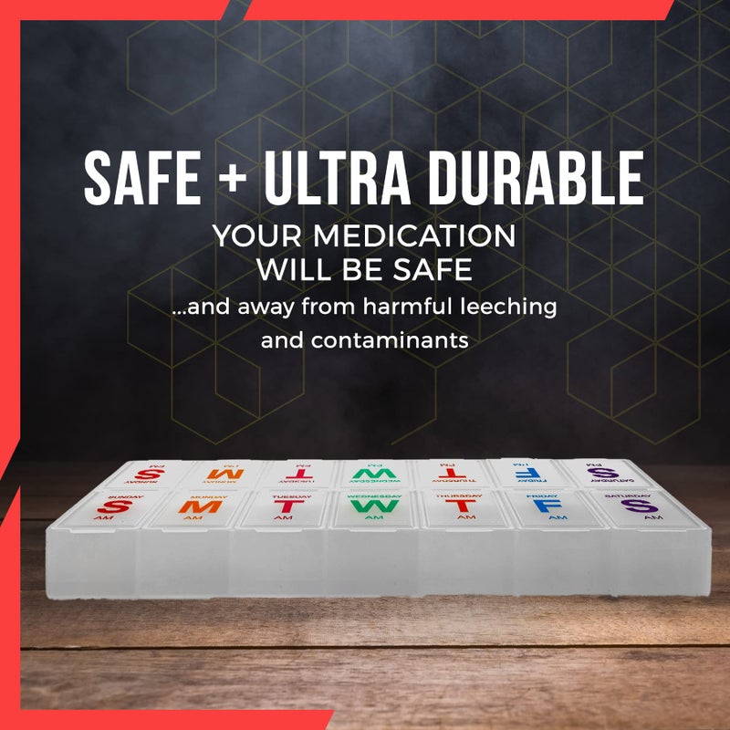 MEDca Extra Large Pill Organizer - Pill Box 7 Day Weekly Pill Organizer 2 Times a Day and AM PM Daily Pill Organizer Case for Medication Pills and Supplements with Braille and Bright XL Easy to Read Colors - Image 5