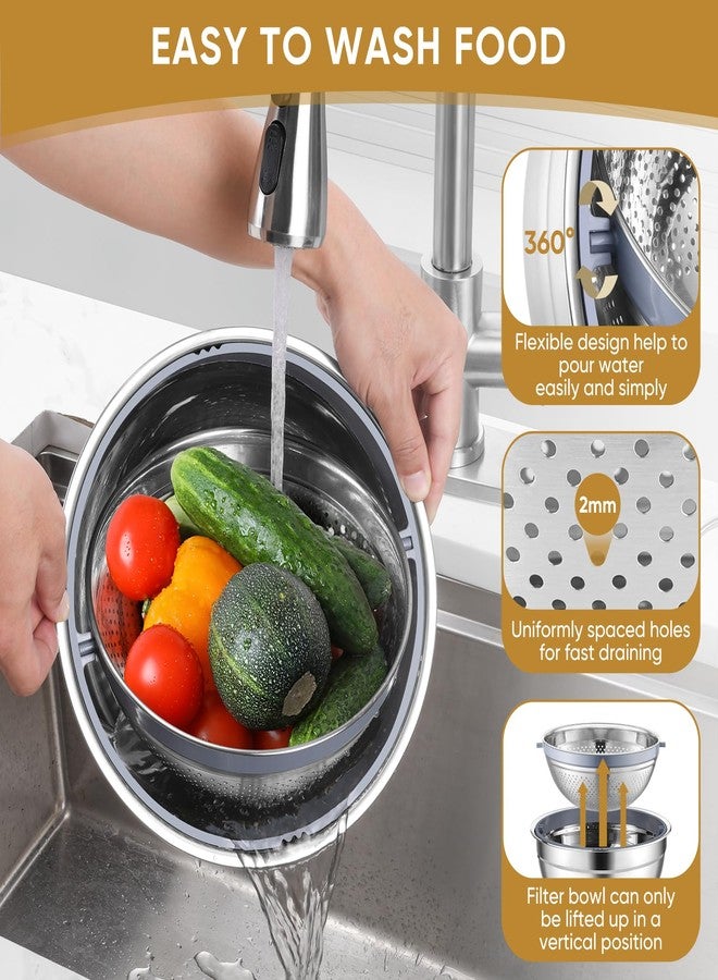 P&P CHEF مجموعة أوعية خلط مع أغطية من P&P CHEF، مكونة من 3 قطع، وعاء خلط من الفولاذ المقاوم للصدأ ومصفاة للمطبخ، 3 ملحقات مبشرة وقواعد مانعة للانزلاق، غطاء مرئي ومحكم الإغلاق، لون كاكي - Image 4