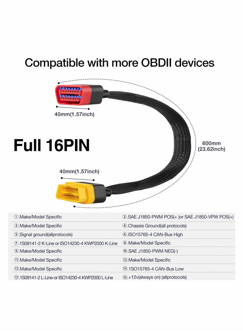 SYOSI OBD2 Extension Cable OBDII Extend Full 16Pin Male to Female for Car OBD Diagnostic Extender Cord Connector Reinforced Nylon Material 60CM/23.6Inch  - Image 5