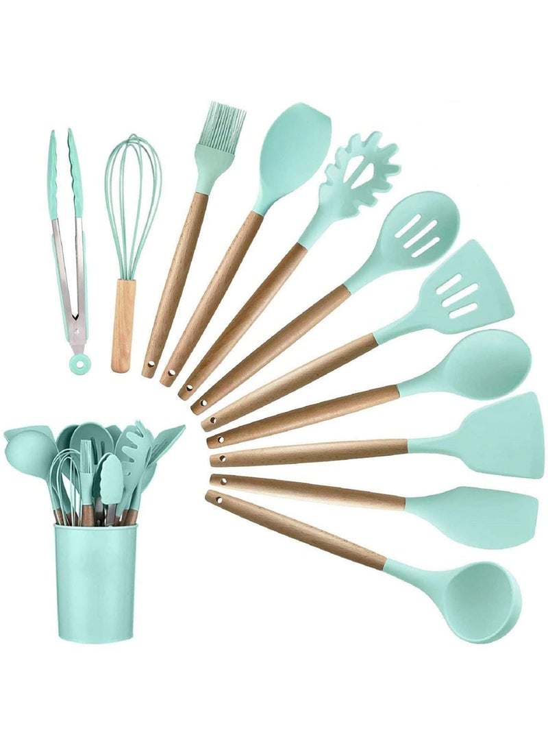 YOONISPRO 12PCS Silicone Kitchen Utensil Set with Wooden Handles Heat Resistant Cooking Tools for Non-Stick Cookware Everyday Use Home and Outdoor Cooking - Image 3