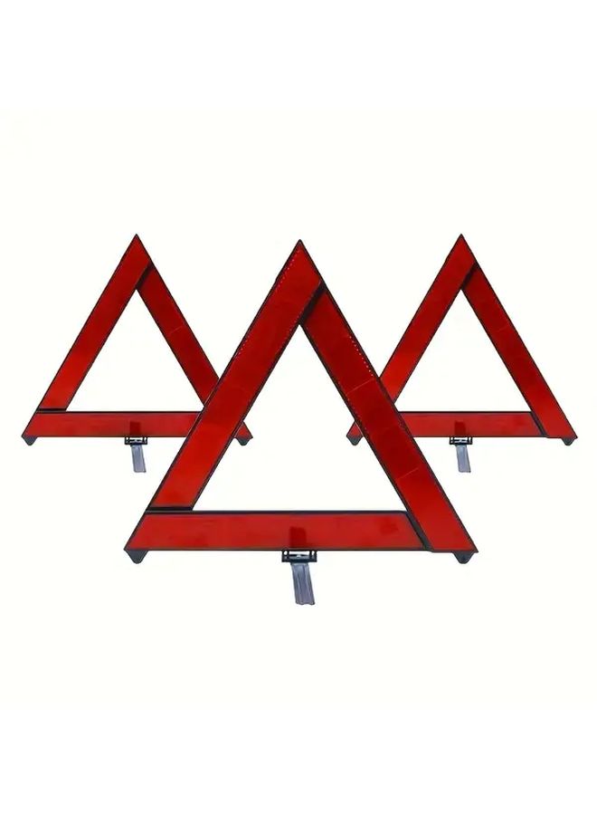 3 Pack Red Reflective Emergency Car Safety Triangle Portable Warning Signs for Roadside - Image 1