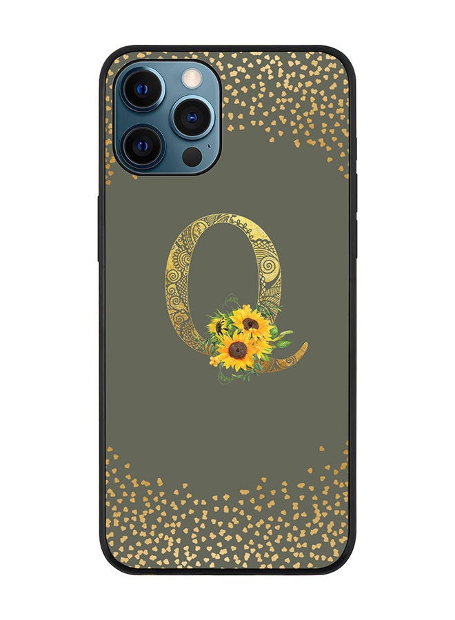 Stylizedd Rugged Black edge case for Apple iPhone 12 Pro Max Slim fit Soft Case Flexible Rubber Edges Anti Drop TPU Gel Thin Cover - Custom Monogram Initial Letter Floral Pattern Alphabet - Q (Olive Green ) - Image 1