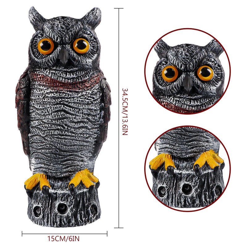 Hausse Fake Owl Decoy Bird Scarecrow Sculpture, 13.6 Inch Plastic Horned Owl Bird Deterrents, Garden Protectors, Nature Enemy Pest Repellent for Outdoor Garden Yard - Image 3