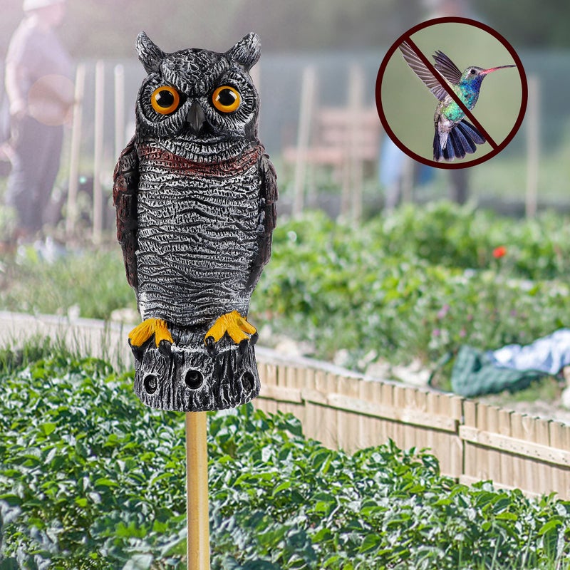 Hausse Fake Owl Decoy Bird Scarecrow Sculpture, 13.6 Inch Plastic Horned Owl Bird Deterrents, Garden Protectors, Nature Enemy Pest Repellent for Outdoor Garden Yard - Image 2