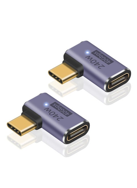USB C Right Angle Adapter PD 240W, Right Angle USB C Adapter 40Gbps, 90 Degree USB C Adapter Male to Female USB C L Shape Adapter with 8K@60Hz Video for iPad, MacBook,Thunderbolt 4/3, 2Pack