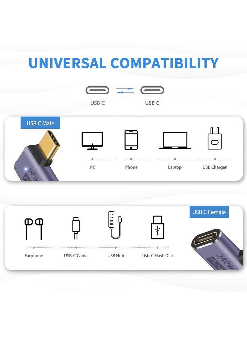 CMGTYYD USB C Right Angle Adapter PD 240W, Right Angle USB C Adapter 40Gbps, 90 Degree USB C Adapter Male to Female USB C L Shape Adapter with 8K@60Hz Video for iPad, MacBook,Thunderbolt 4/3, 2Pack  - Image 2