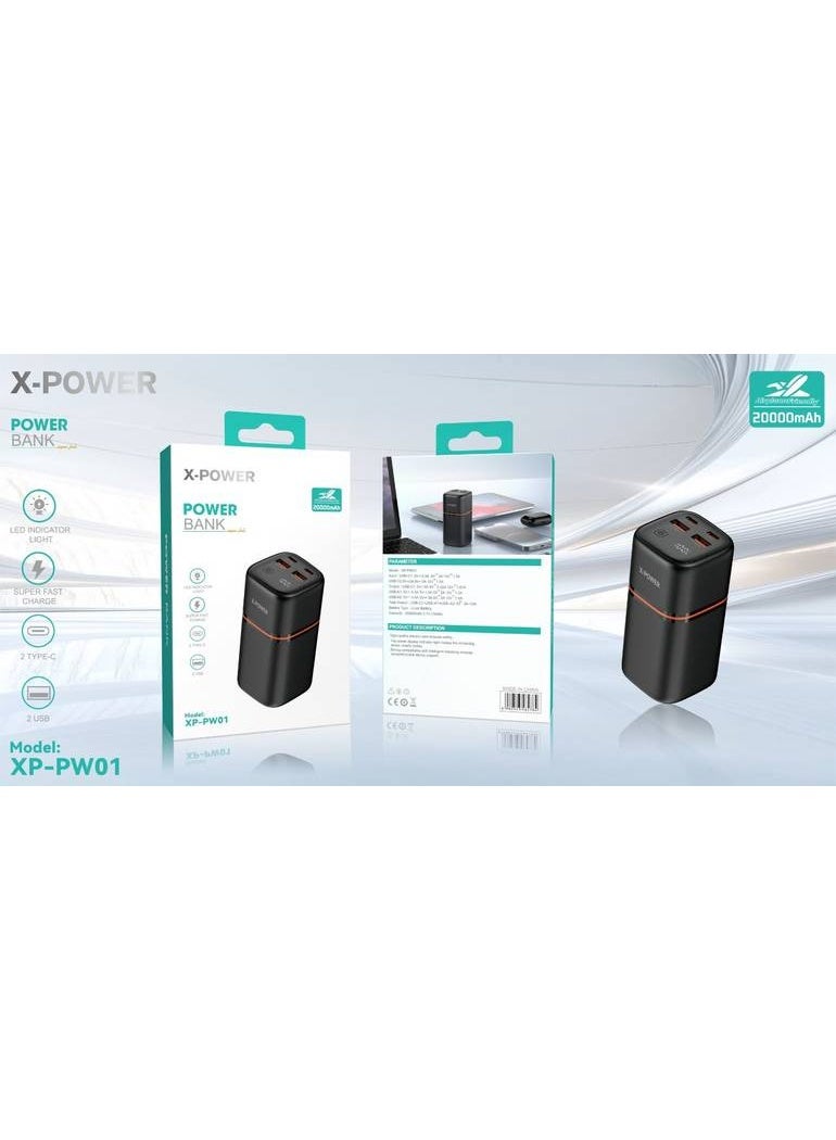 اكس باور بنك طاقة فائق السرعة XP-PW01 من X-POWER بسعة 20000 مللي أمبير/ساعة مع منفذين من النوع C - Image 2