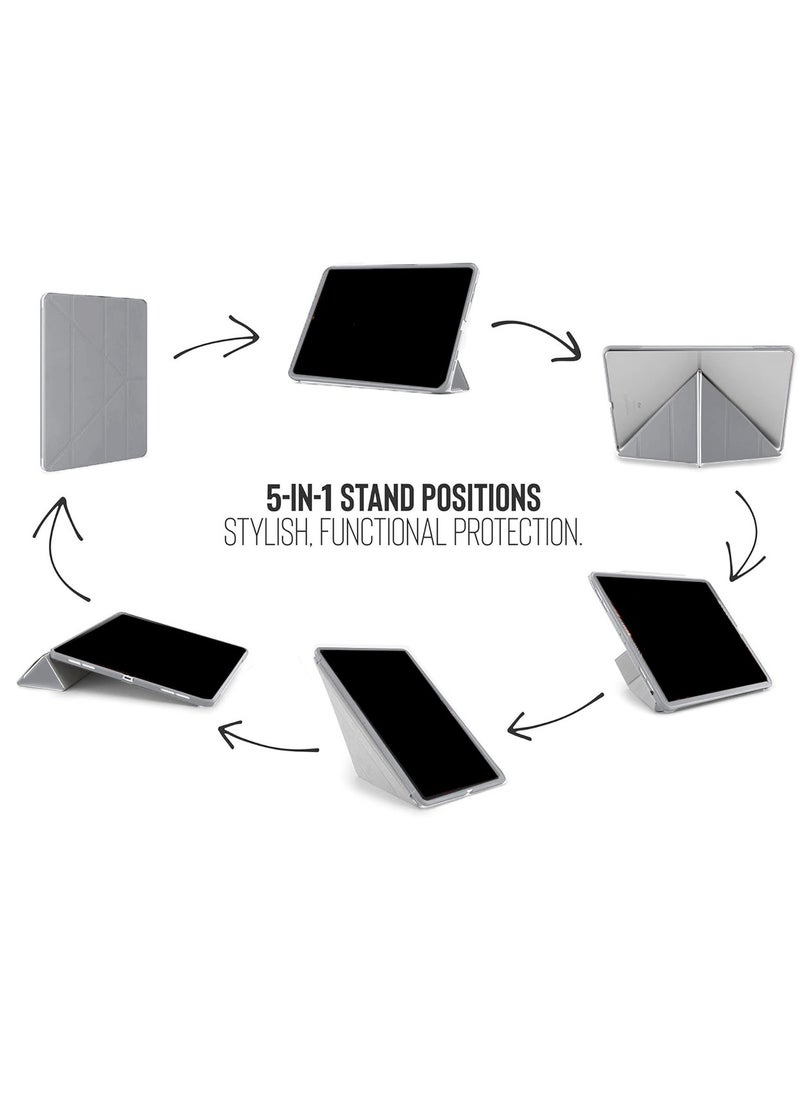 Apple iPad 2025 (11th Generation) A16 10.9 inch Symmetry 360 Smart Folio Series Case – Auto Awake/Auto Sleep, Leather Texture with Transparent Back & Pen Holder, All-Round Protection, Slim Design – Grey
