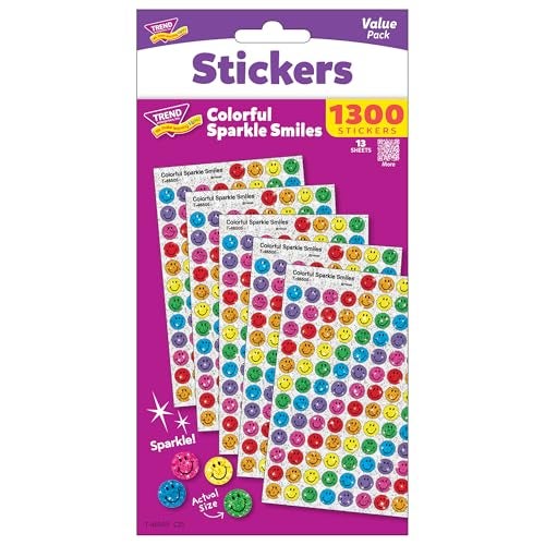 Trend Colorful Sparkle Smiles Stickers Value Pack 1300 Stickers - Image 1