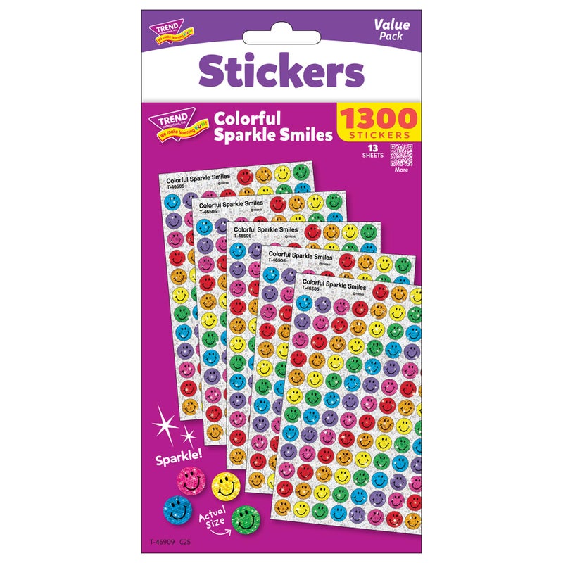 Trend Colorful Sparkle Smiles Stickers Value Pack 1300 Stickers - Image 2