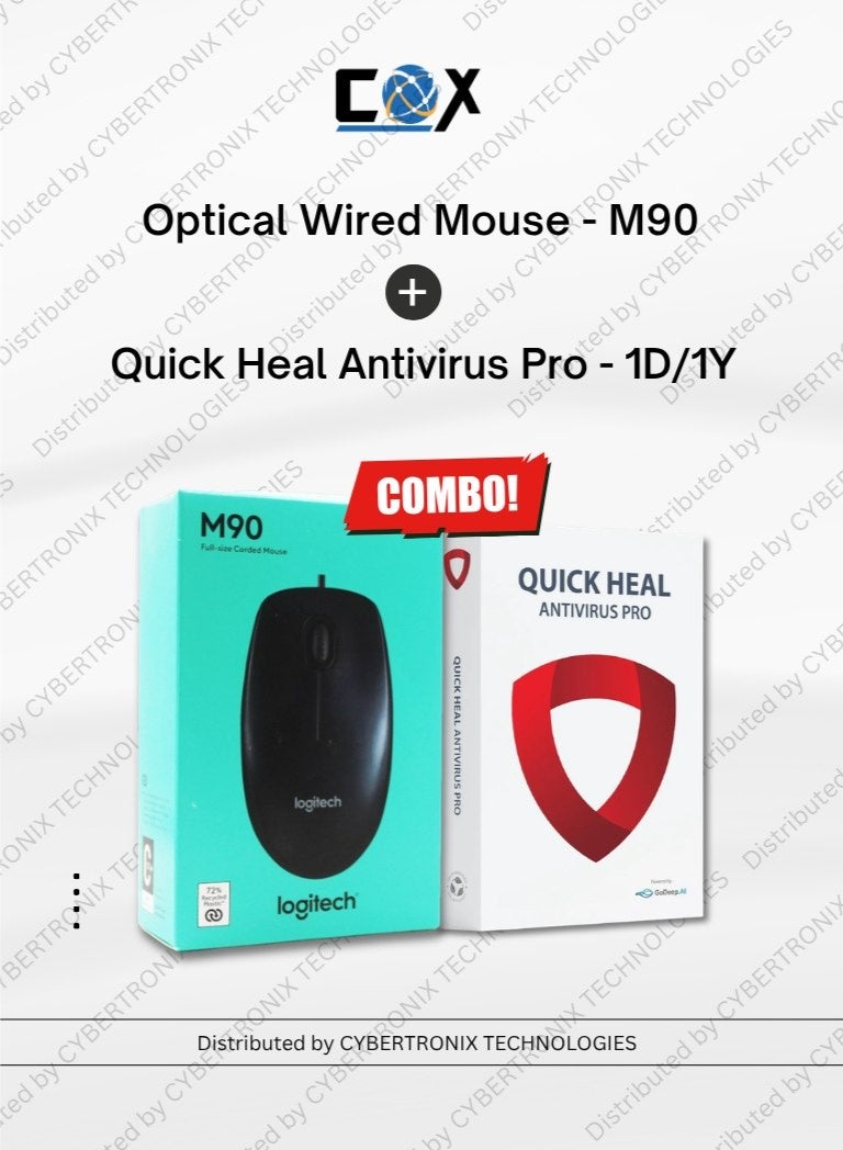 Quick heal Antivirus Pro for 1 Device 1 Year | Digital License | Same Day Delivery + Logitech Optical Wired Mouse - M90 | Combo Pack - Image 1