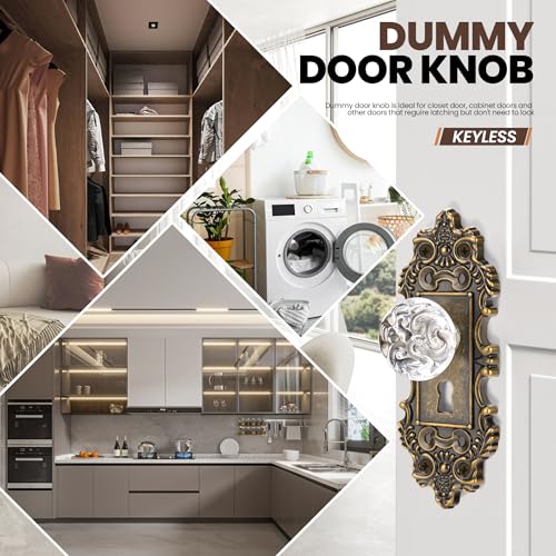CEYMIO Vintage Dummy Door Knob Interior 2 Pack Crystal Glass Door Knobs Antique Bronze Cabinet Knobs Keyless Decorative Hallway Closet Door Pulls Dresser Handles - Image 3