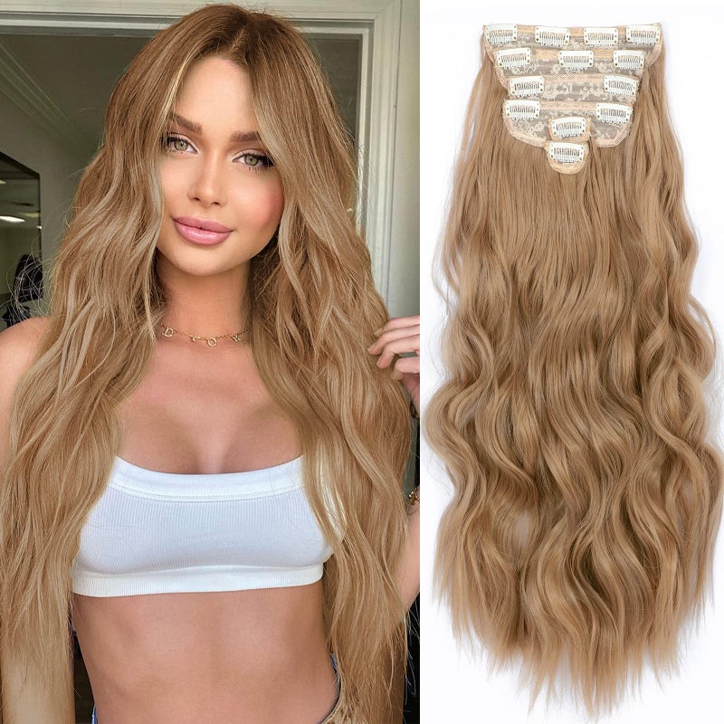 NAYOO Clip in Hair Extensions for Women 20 Inch Long Wavy curly Ash Blonde Hairpieces Full Head Synthetic Hair Hairpieces 6PCS Ash Blonde - Image 2