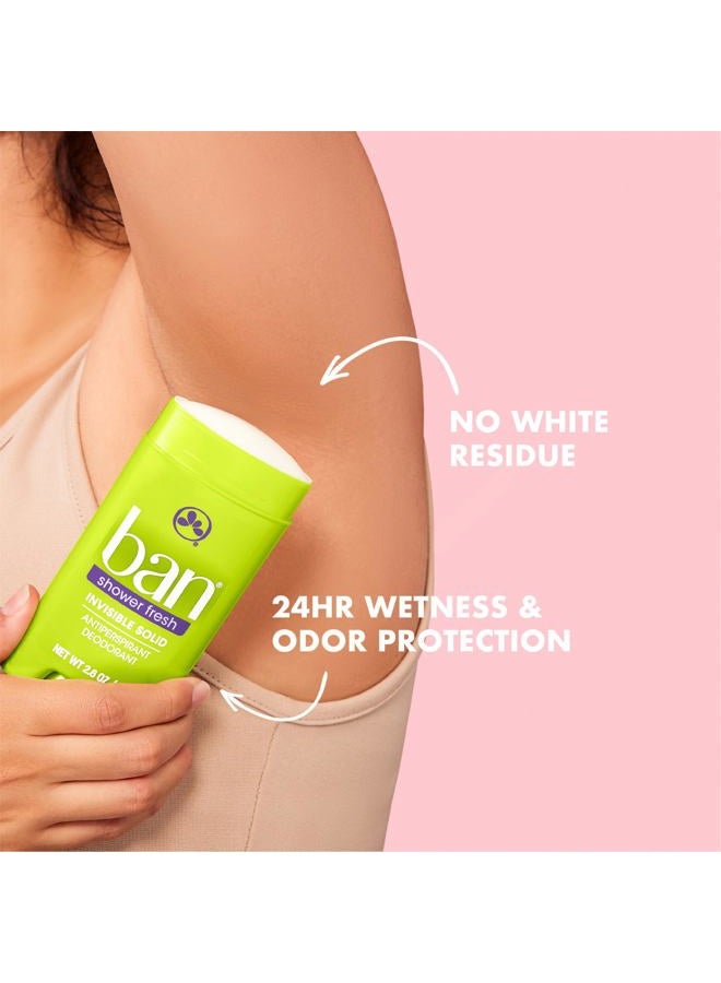 Ban Invisible Solid Antiperspirant Deodorant for Women and Men, 24-Hour Underarm Odor & Sweat Protection, Shower Fresh, 2.6 Oz, Pack of 4 - Image 2
