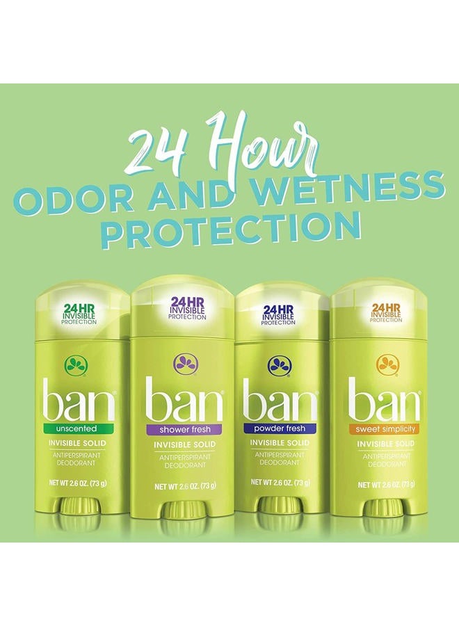 Ban Invisible Solid Antiperspirant Deodorant for Women and Men, 24-Hour Underarm Odor & Sweat Protection, Shower Fresh, 2.6 Oz, Pack of 4 - Image 5