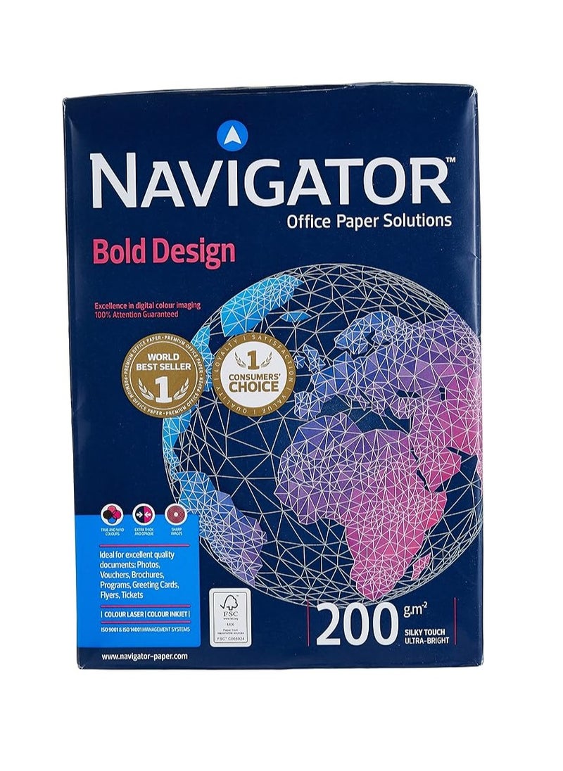Navigator أوراق مكتبية بيضاء فائقة الجودة من Navigator 989477 A4 200 Gsm 150 Sheets  - Image 1