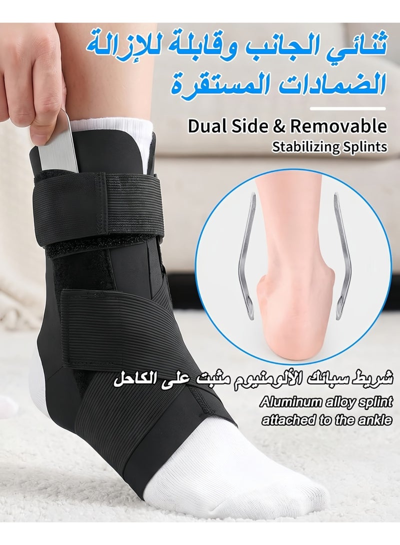 دعامة للكاحل لعلاج التواء الكاحل، ضمادة ضاغطة للنساء والرجال مزودة بمثبتات جانبية، مفتوحة من الخلف، بأشرطة قابلة للتعديل – لتخفيف آلام التهاب اللفافة الأخمصية لدى لاعبي كرة السلة وكرة القدم - Image 3