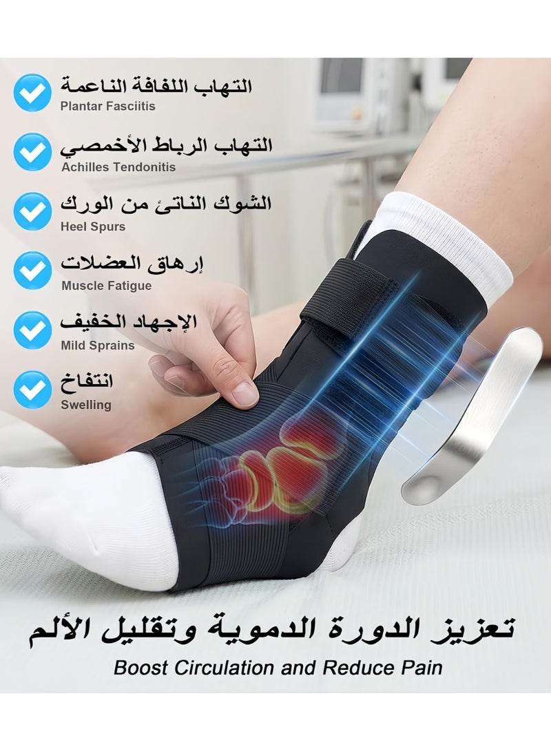 دعامة للكاحل لعلاج التواء الكاحل، ضمادة ضاغطة للنساء والرجال مزودة بمثبتات جانبية، مفتوحة من الخلف، بأشرطة قابلة للتعديل – لتخفيف آلام التهاب اللفافة الأخمصية لدى لاعبي كرة السلة وكرة القدم - Image 4