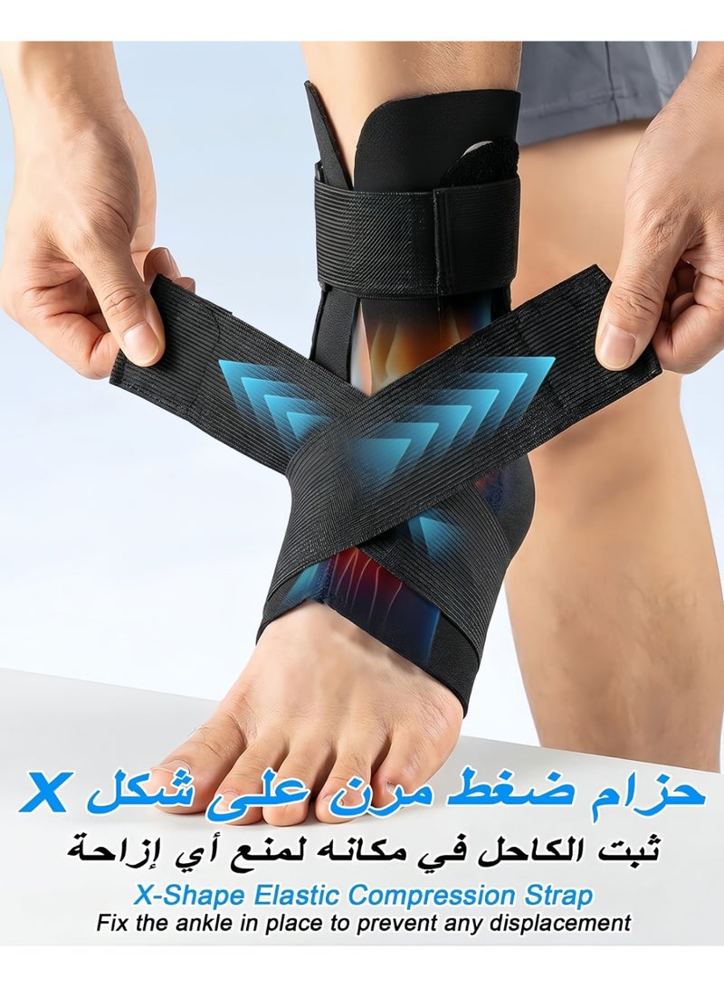 دعامة للكاحل لعلاج التواء الكاحل، ضمادة ضاغطة للنساء والرجال مزودة بمثبتات جانبية، مفتوحة من الخلف، بأشرطة قابلة للتعديل – لتخفيف آلام التهاب اللفافة الأخمصية لدى لاعبي كرة السلة وكرة القدم - Image 2