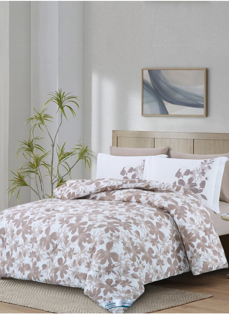 Donetella Printed Comforter Set 4-Pcs Queen Size All Season Bed Fits(140 X 200 Cm)Bedding Set With Removable Filler And Down Alternative Filling, Platinum