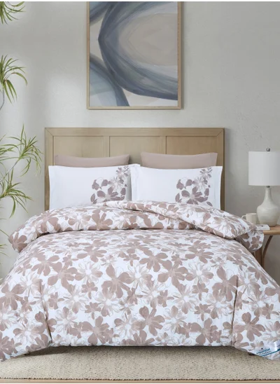 Donetella Printed Comforter Set 4-Pcs Queen Size All Season Bed Fits(140 X 200 Cm)Bedding Set With Removable Filler And Down Alternative Filling, Platinum