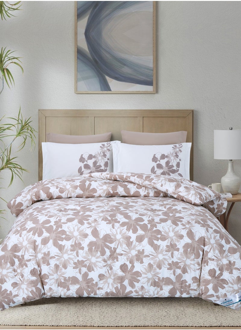Donetella - Printed Comforter Set 4-Pcs Queen Size All Season Bed Fits(140 X 200 Cm)Bedding Set With Removable Filler And Down Alternative Filling, Platinum - Image 1