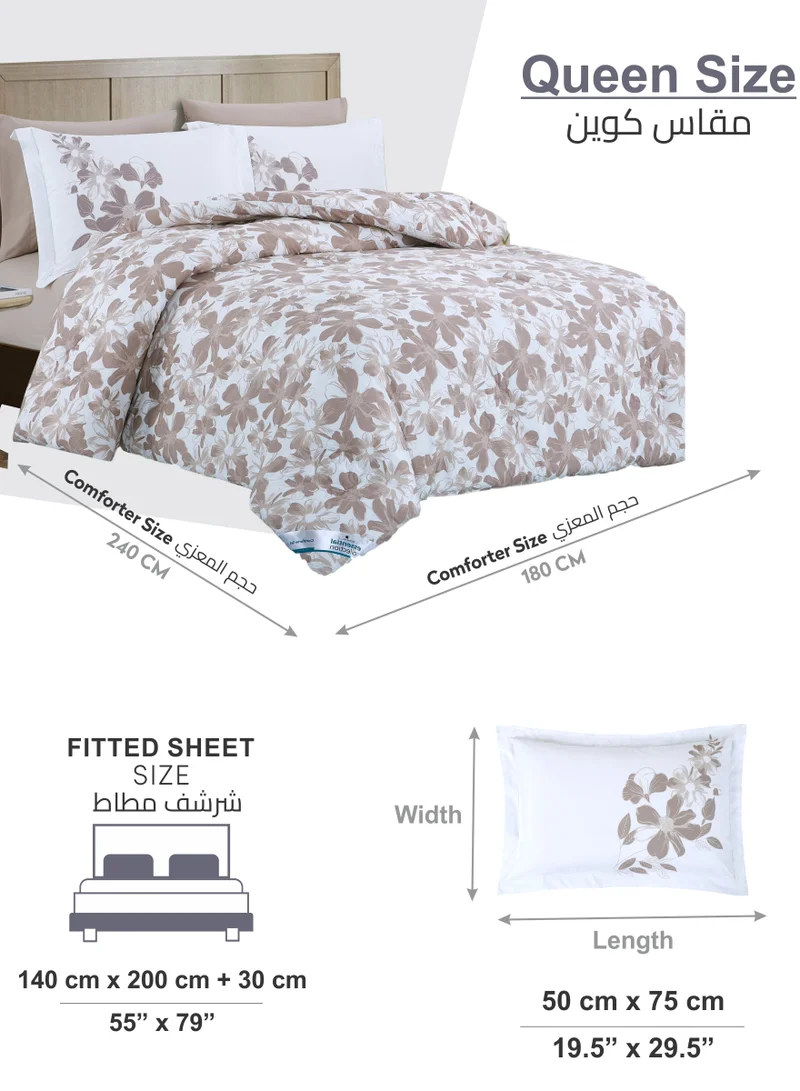 Donetella Printed Comforter Set 4-Pcs Queen Size All Season Bed Fits(140 X 200 Cm)Bedding Set With Removable Filler And Down Alternative Filling, Platinum