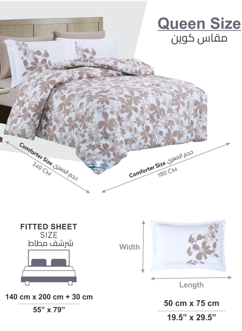 Donetella - Printed Comforter Set 4-Pcs Queen Size All Season Bed Fits(140 X 200 Cm)Bedding Set With Removable Filler And Down Alternative Filling, Platinum - Image 1