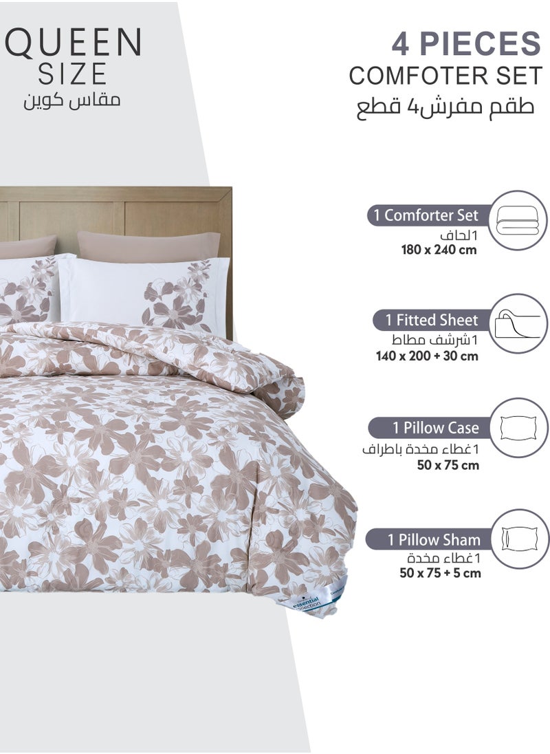 Donetella - Printed Comforter Set 4-Pcs Queen Size All Season Bed Fits(140 X 200 Cm)Bedding Set With Removable Filler And Down Alternative Filling, Platinum - Image 1