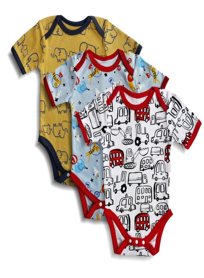 Minicult Cotton Baby Half Sleeves Rompers with Colorfull Prints (Pack of 3) (Multicolor)(0 to 3 Months) - Image 1
