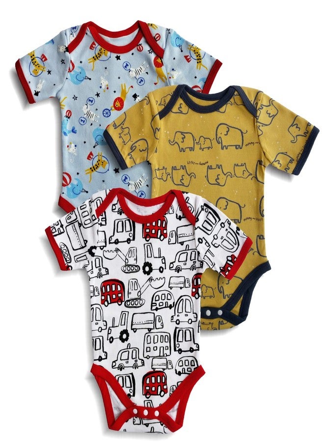 Minicult Cotton Baby Half Sleeves Rompers with Colorfull Prints (Pack of 3) (Multicolor)(0 to 3 Months) - Image 2