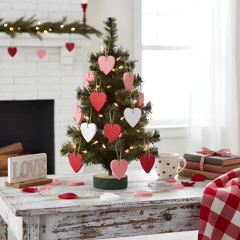 Rmeosye Valentine Wooden Heart Ornaments Set, 18pcs Rustic Farmhouse Distressed Wooden Hearts in Red, Pink & White, Vintage Wood Valentine DÃ©cor for Home, Tiered Tray, Mantel, Fireplace, Shelf, or Office - Image 2