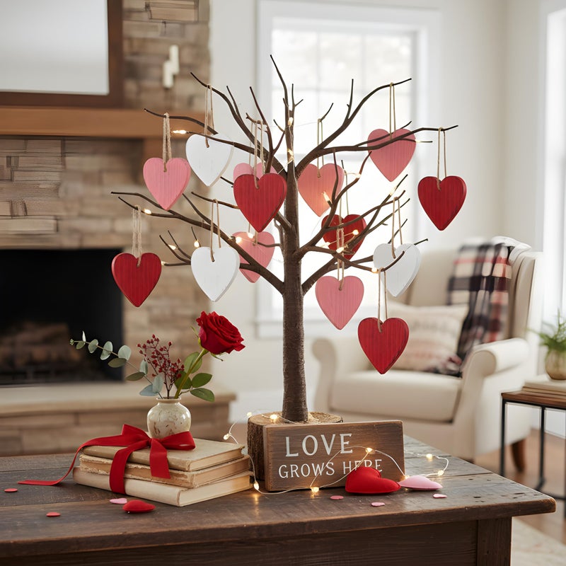 Rmeosye Valentine Wooden Heart Ornaments Set, 18pcs Rustic Farmhouse Distressed Wooden Hearts in Red, Pink & White, Vintage Wood Valentine DÃ©cor for Home, Tiered Tray, Mantel, Fireplace, Shelf, or Office - Image 5