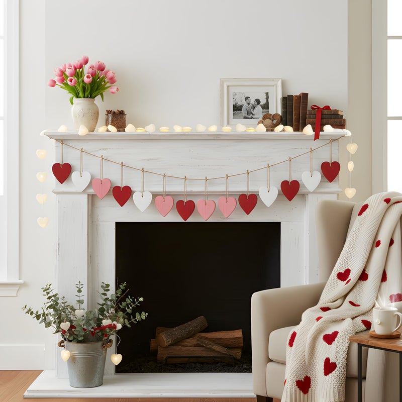 Rmeosye Valentine Wooden Heart Ornaments Set, 18pcs Rustic Farmhouse Distressed Wooden Hearts in Red, Pink & White, Vintage Wood Valentine DÃ©cor for Home, Tiered Tray, Mantel, Fireplace, Shelf, or Office - Image 4
