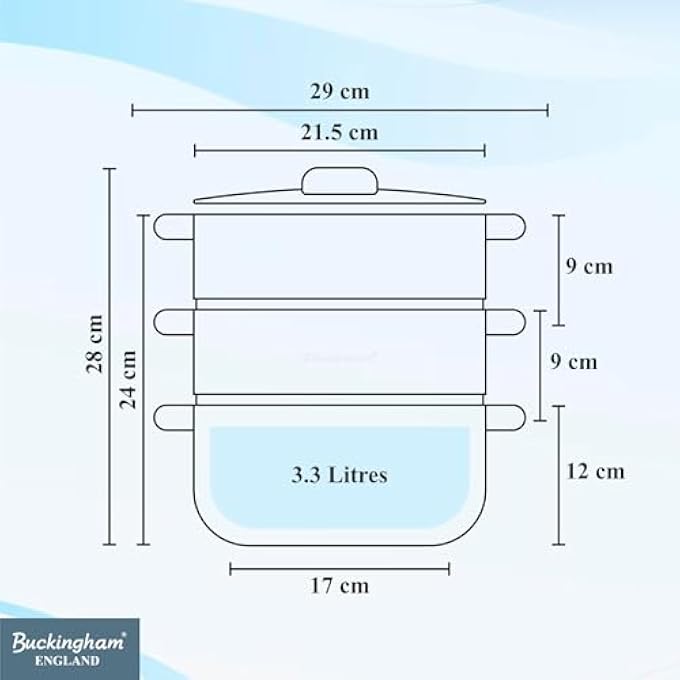 Buckingham 3 Tier Premier Steamer Set with Glass Lid Polished Mirror Finish Stainless Steel Ideal for Steamer Cooking Induction Compatible Silver - Image 4