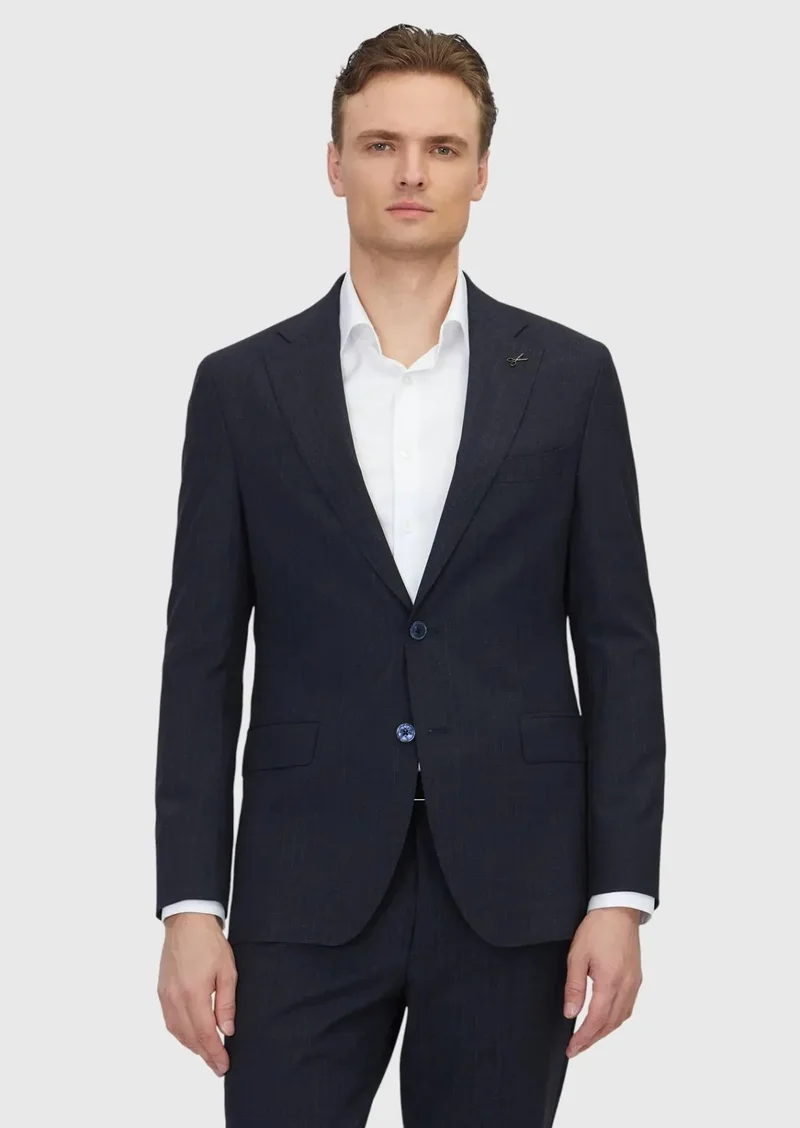 RAMSEY Dark Navyblue Patterned Zeroweight Slim Fit 100% Wool Suit